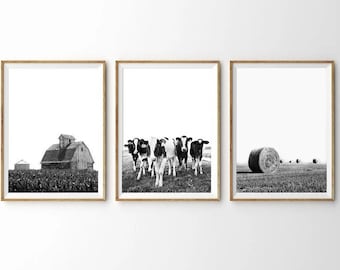 Farm Print Set of 3 , Cow Print , Modern Farmhouse Print , Black White Print ,Farmhouse Kitchen Wall Art , Gallery Wall Art Prints-s139