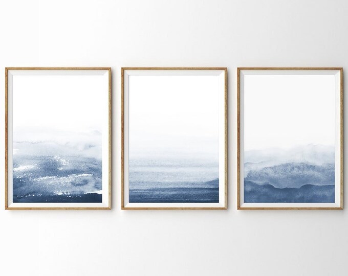Navy Blue Wall Art Prints 3 Piece Wall Art Indigo Wall Art Abstract ...