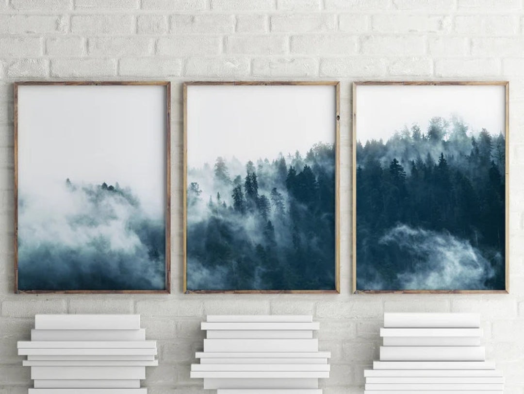 Misty Mountain Print Set of 3 , Forest Print , Landscape Wall Art ...