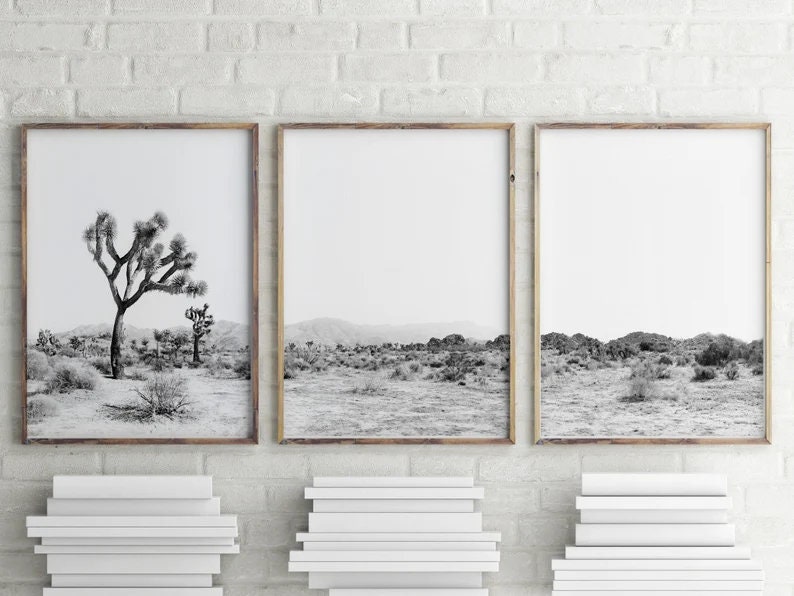 Desert Print Set of 3 , Joshua Tree Print , Black and White Modern Wall ...