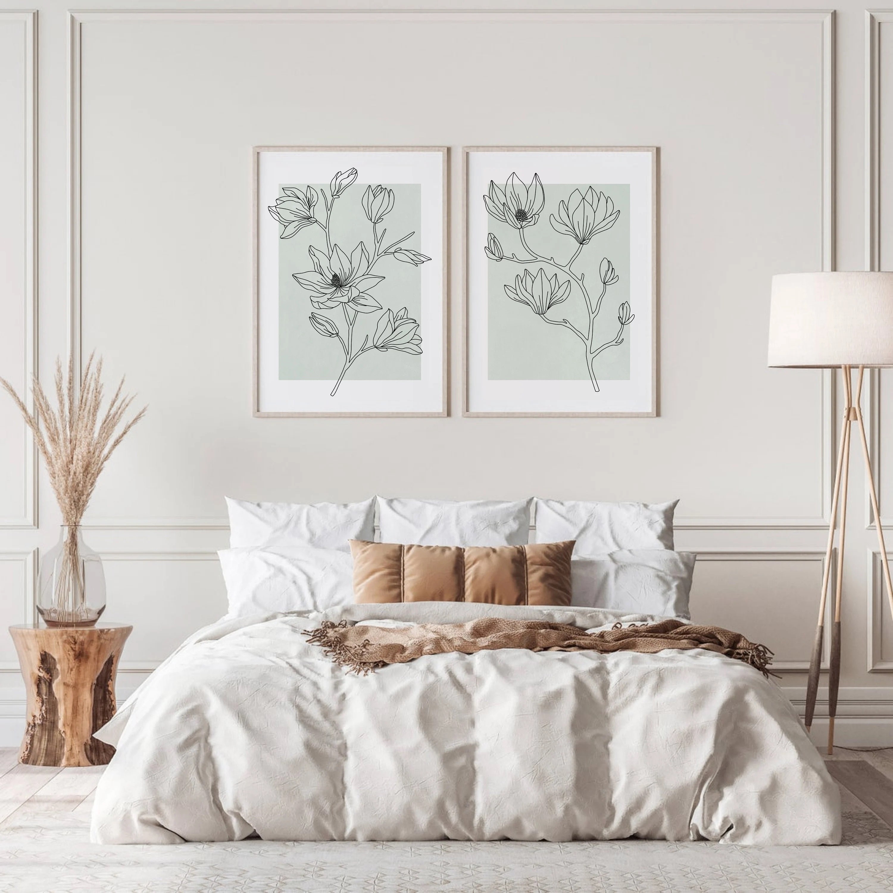 Sage Green Floral Print Set of 2, Abstract Botanical Wall Art, Minimal ...