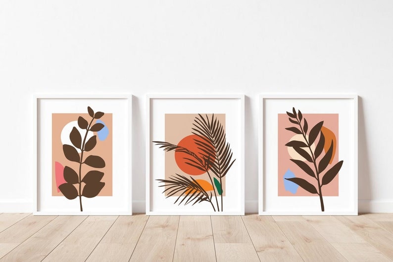 Floral Print Set of 3 , Abstract Prints , Botanical Wall Art , Floral