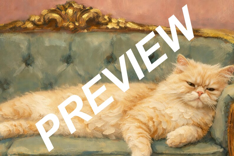Persian Cat Wine Lounge Art Print, Vintage Oil Painting Wall Art ...