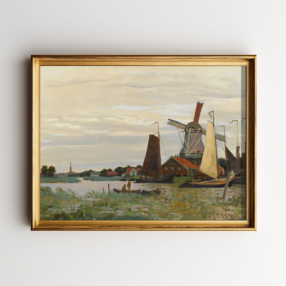 Claude Monet A Mill at Zaandam 1871 Printable Wall Art, Dutch Windmill ...
