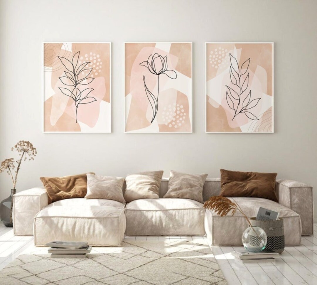 Botanical Print Set of 3 , Neutral Wall Art , Abstract Wall Art , Line ...