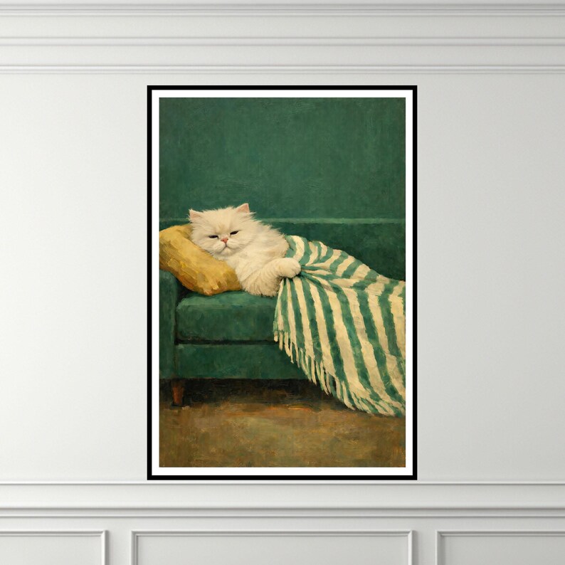 Persian Cat Wall Art Digital Print Instant Download, Sleeping White Cat ...