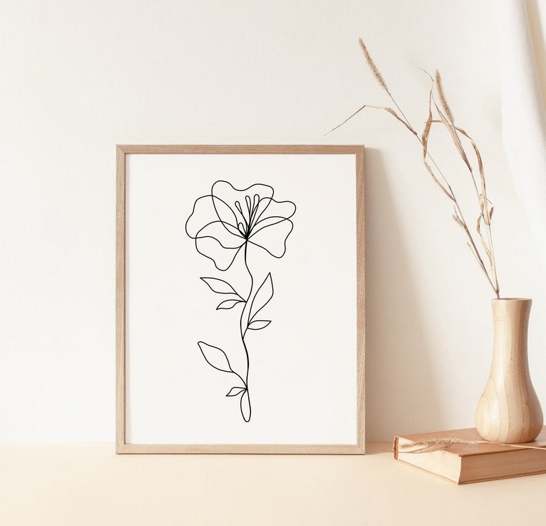 Floral Line Art Print Set of 3 , Flower Line Drawing , Floral Wall Art ...