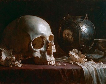 Skull and Candles – Memento Mori, Medieval Death Art, Print