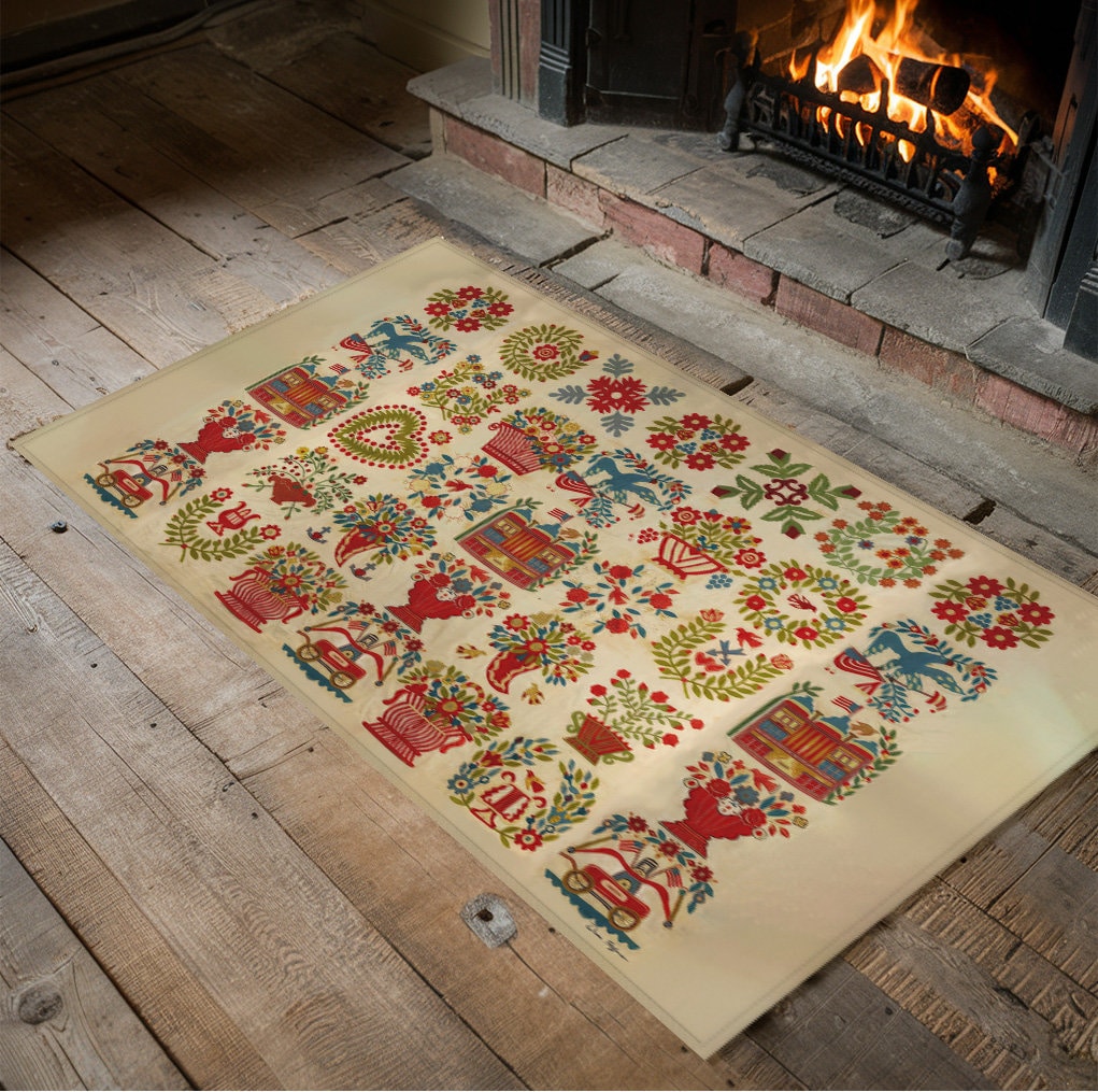 Colonial America Folk Art Floor Rug With Patriotic Baltimore Album ...