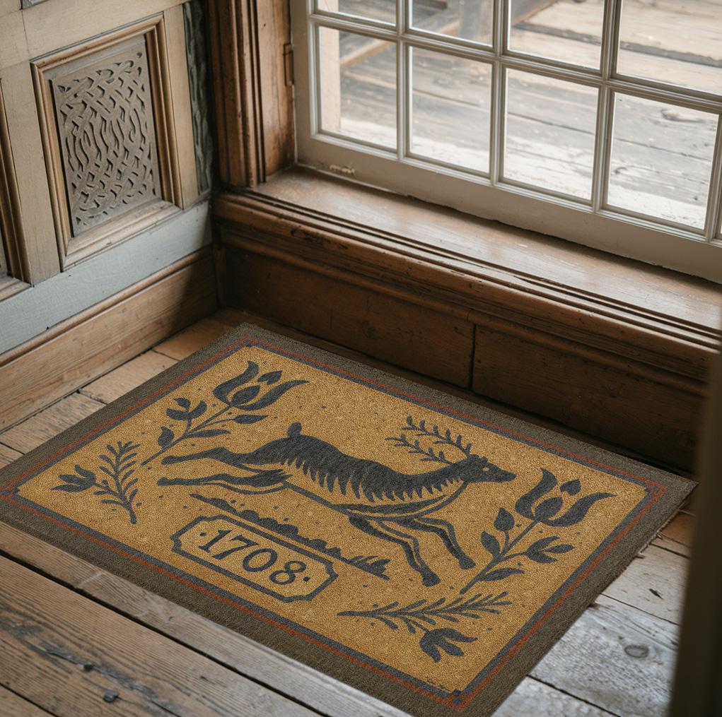 1708 Leaping Stag Primitive Rug - Rustic Colonial Deer, Folk Art, Early ...