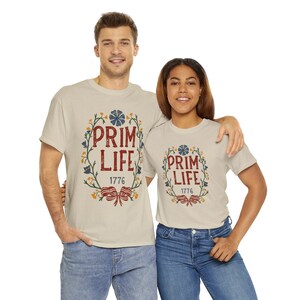 Prim Life Heavy Cotton Tee, Casual T-shirt top, Vintage-inspired, Graphic shirt, Antique clothing, Primitive apparel, Colonial design image 5
