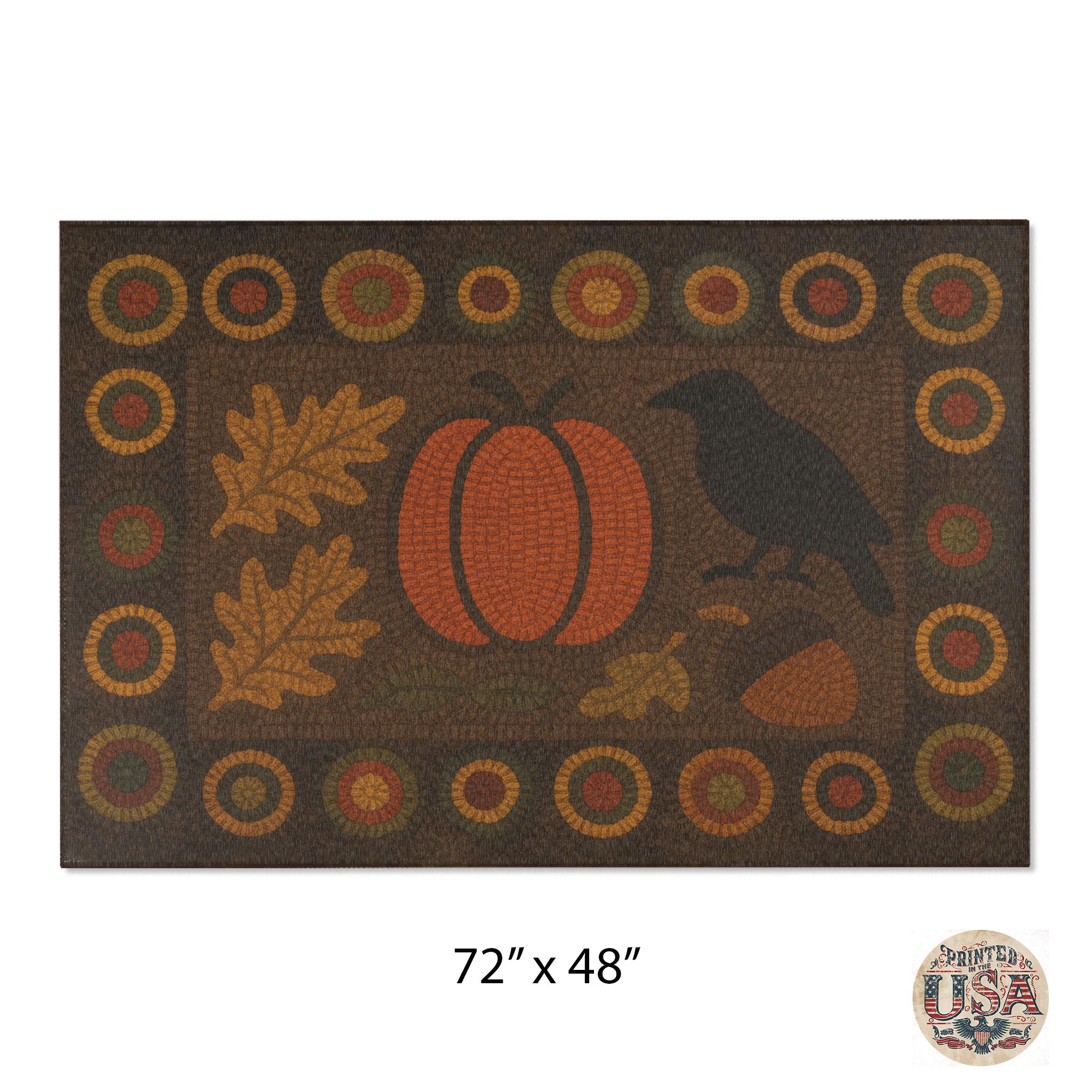 Primitive Pumpkin & Crow Rug - Primitive Decor, Colonial Folk Art ...