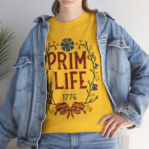 Prim Life Heavy Cotton Tee, Casual T-shirt top, Vintage-inspired, Graphic shirt, Antique clothing, Primitive apparel, Colonial design image 7