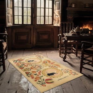 18th Century Colonial Couple Fraktur Rug - Primitive Folk Art , Home ...