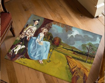 Vintage koppel op boerderij vloerkleed 18e-eeuwse volkskunstdecor, handgemaakt, primitief accent, boerderijkunst, koloniale stijl, Americana volkskunst