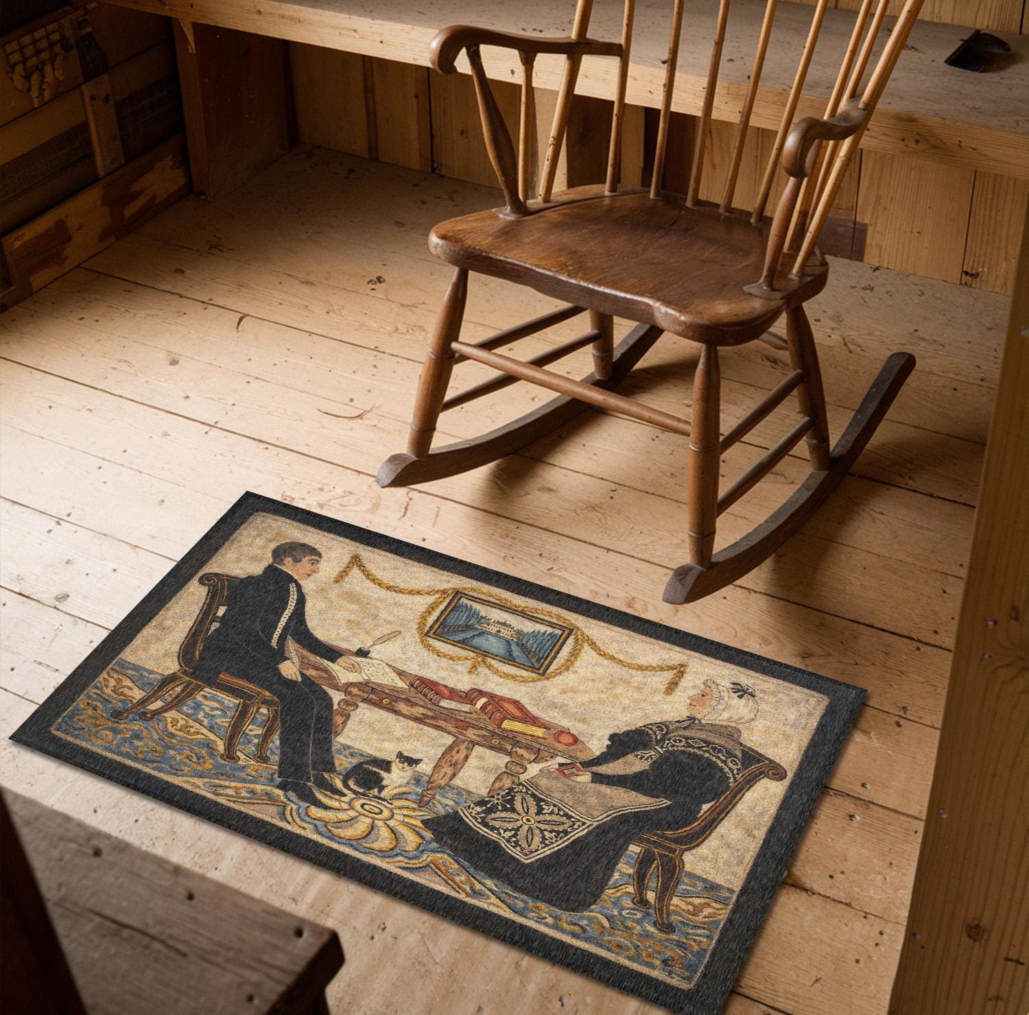 Colonial Parlor Couple Rug - Vintage Inspired Primitive Folk Art ...