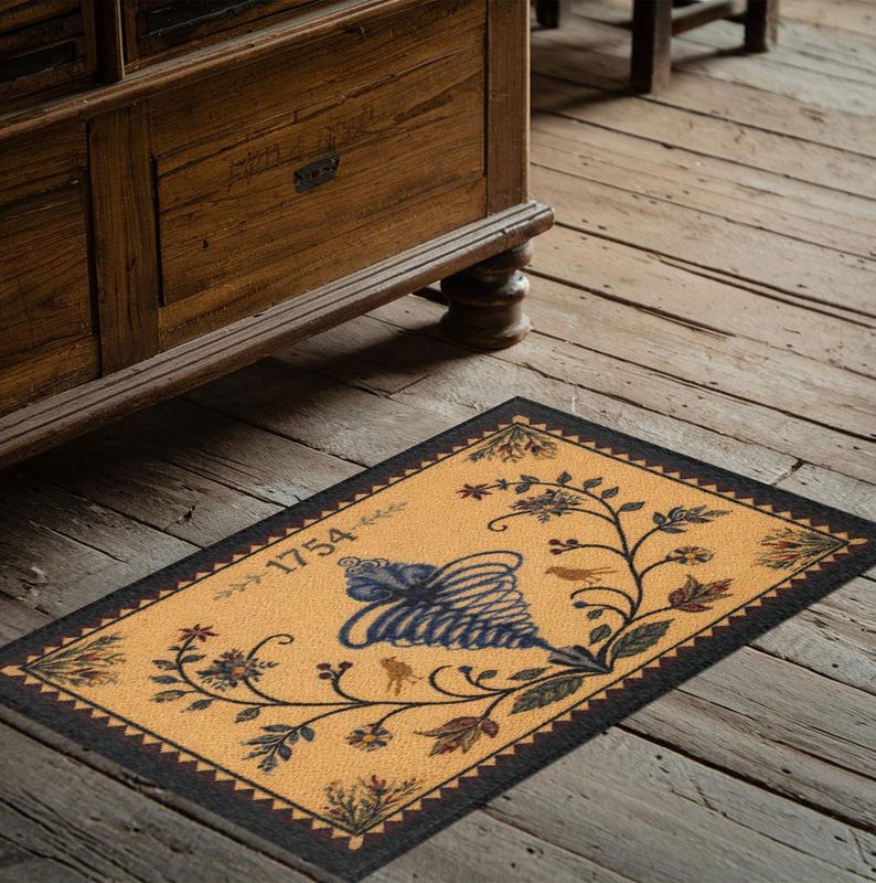 Primitive Colonial Bee Sting Rug - Rustic Folk Art for Early American ...