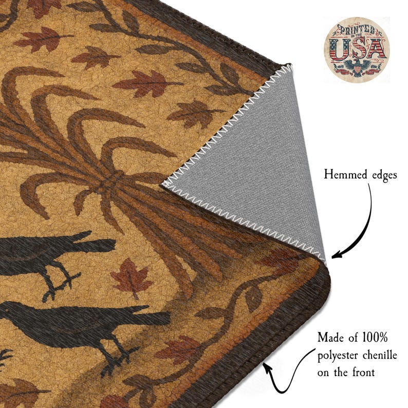 Primitive Fall Crow and Cornstalk Rug - Autumn Leaves, Country Decor ...