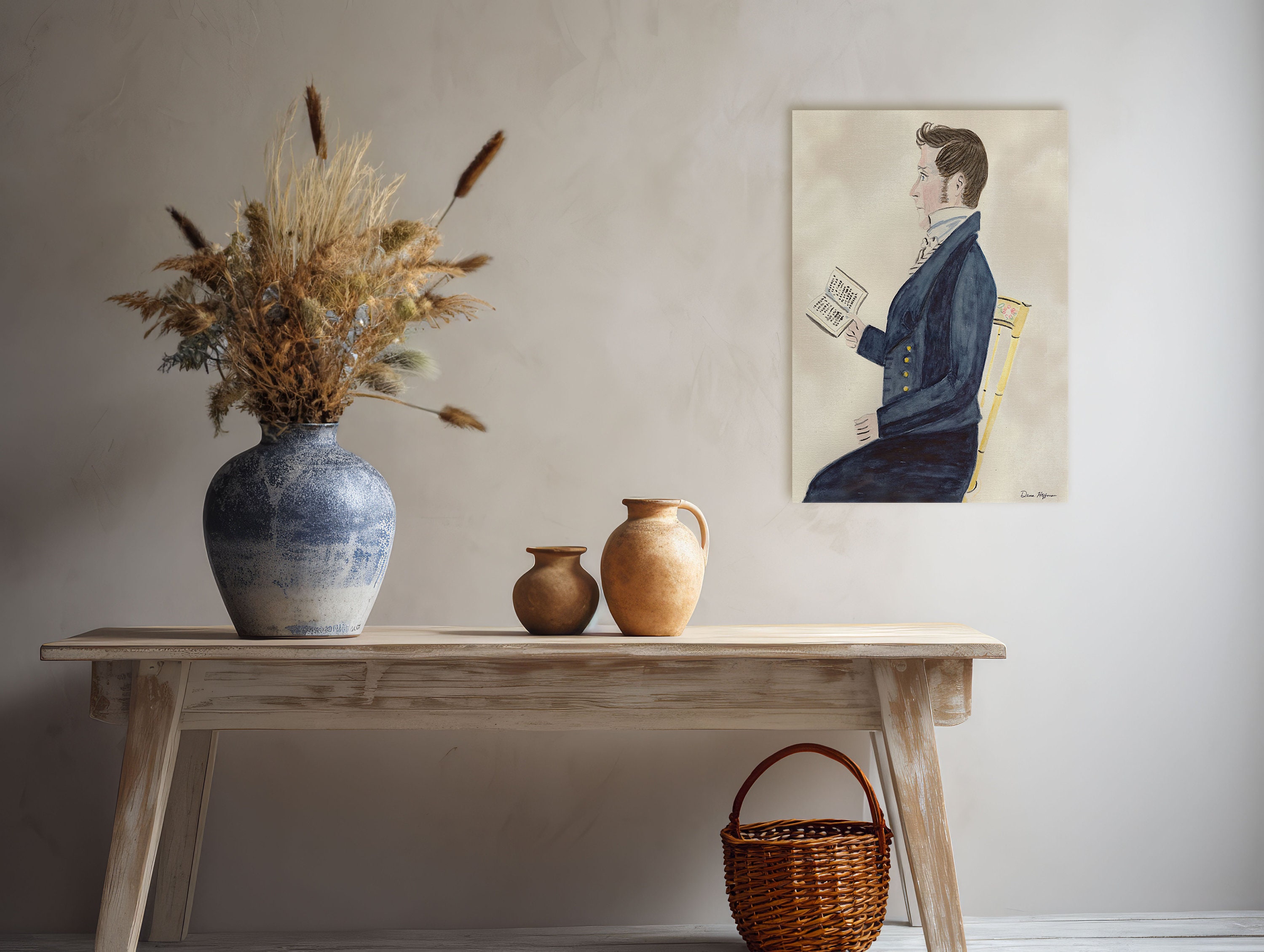19th Century Portrait of a Man Holding a Book, Oil Art Work, Wall Art ...