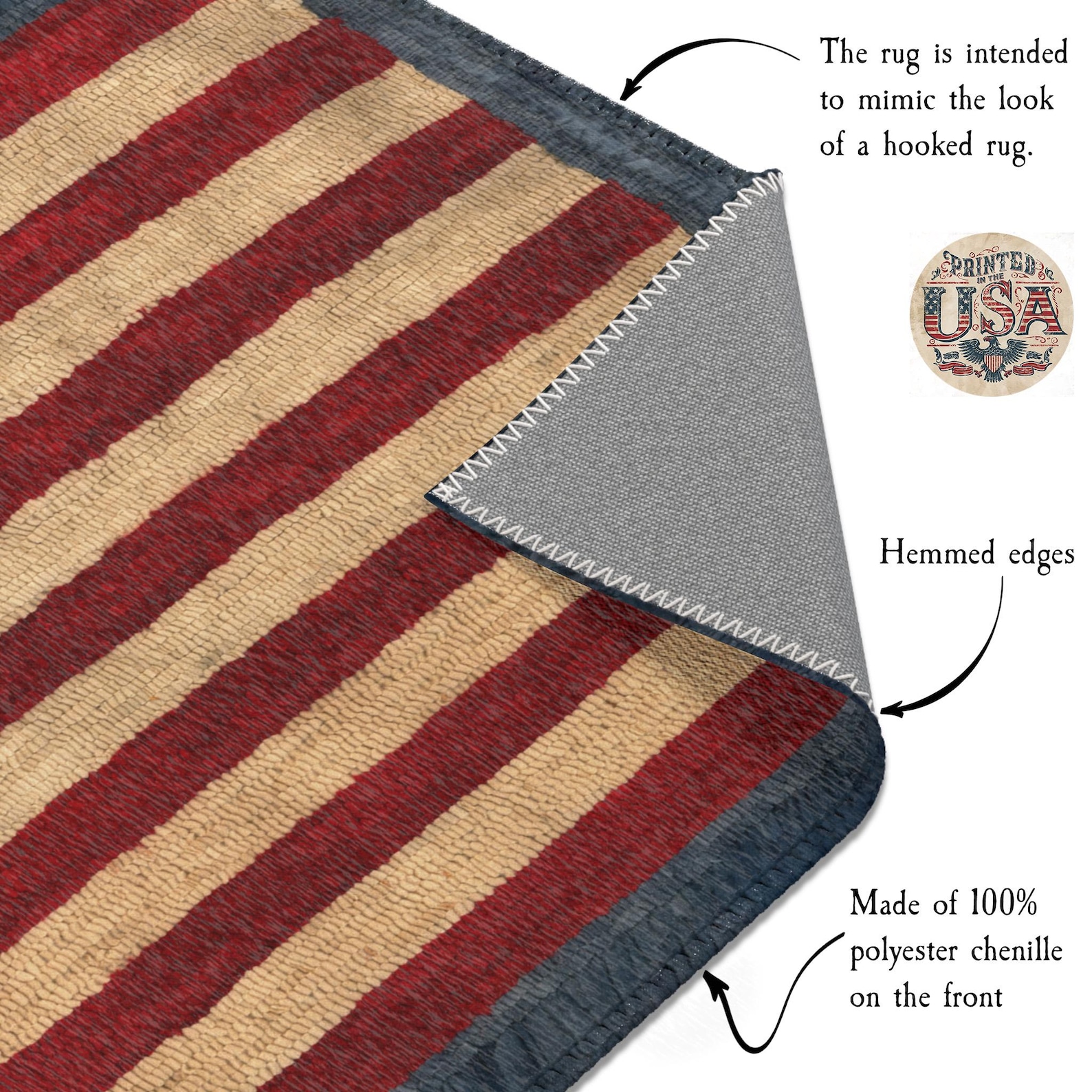 Handmade Patriotic Flag Folk Art Rug - Americana Home Decor, Primitive ...