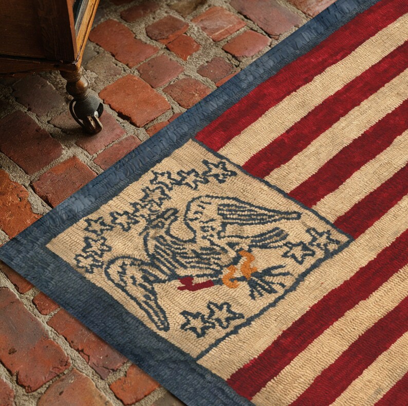 Handmade Patriotic Flag Folk Art Rug - Americana Home Decor, Primitive ...
