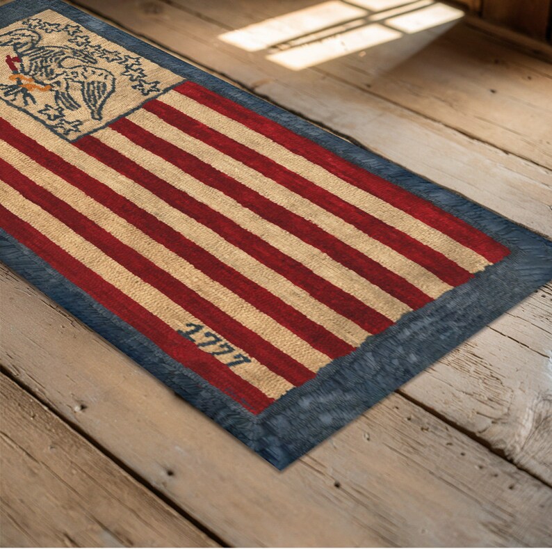 Handmade Patriotic Flag Folk Art Rug - Americana Home Decor, Primitive ...