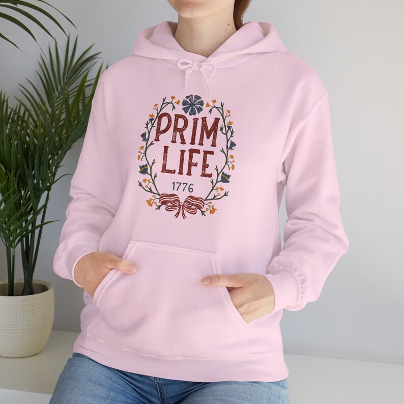 Prim Life Hooded Sweatshirt, Casual pullover top, Vintage-inspired, Graphic pullover, Antique sweater, Primitive apparel, Colonial hoodie image 7