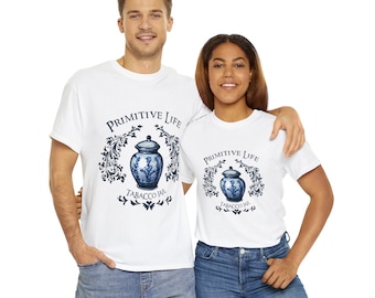 Primitive Life Tobacco Jar Heavy Cotton Tee,  Casual T-shirt, Vintage-inspired, Graphic shirt, Antique clothing, Primitive apparel, Colonial