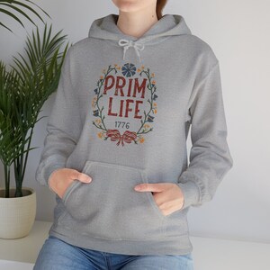Prim Life Hooded Sweatshirt, Casual pullover top, Vintage-inspired, Graphic pullover, Antique sweater, Primitive apparel, Colonial hoodie image 3