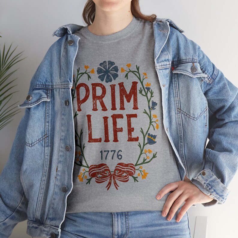 Prim Life Heavy Cotton Tee, Casual T-shirt top, Vintage-inspired, Graphic shirt, Antique clothing, Primitive apparel, Colonial design image 9