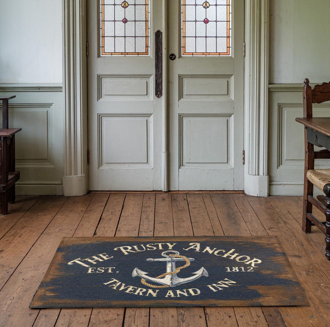 Rustic Tavern Rug Rusty Anchor Inn & Tavern Rug - Vintage Nautical, Folk Art, Home Decor ...
