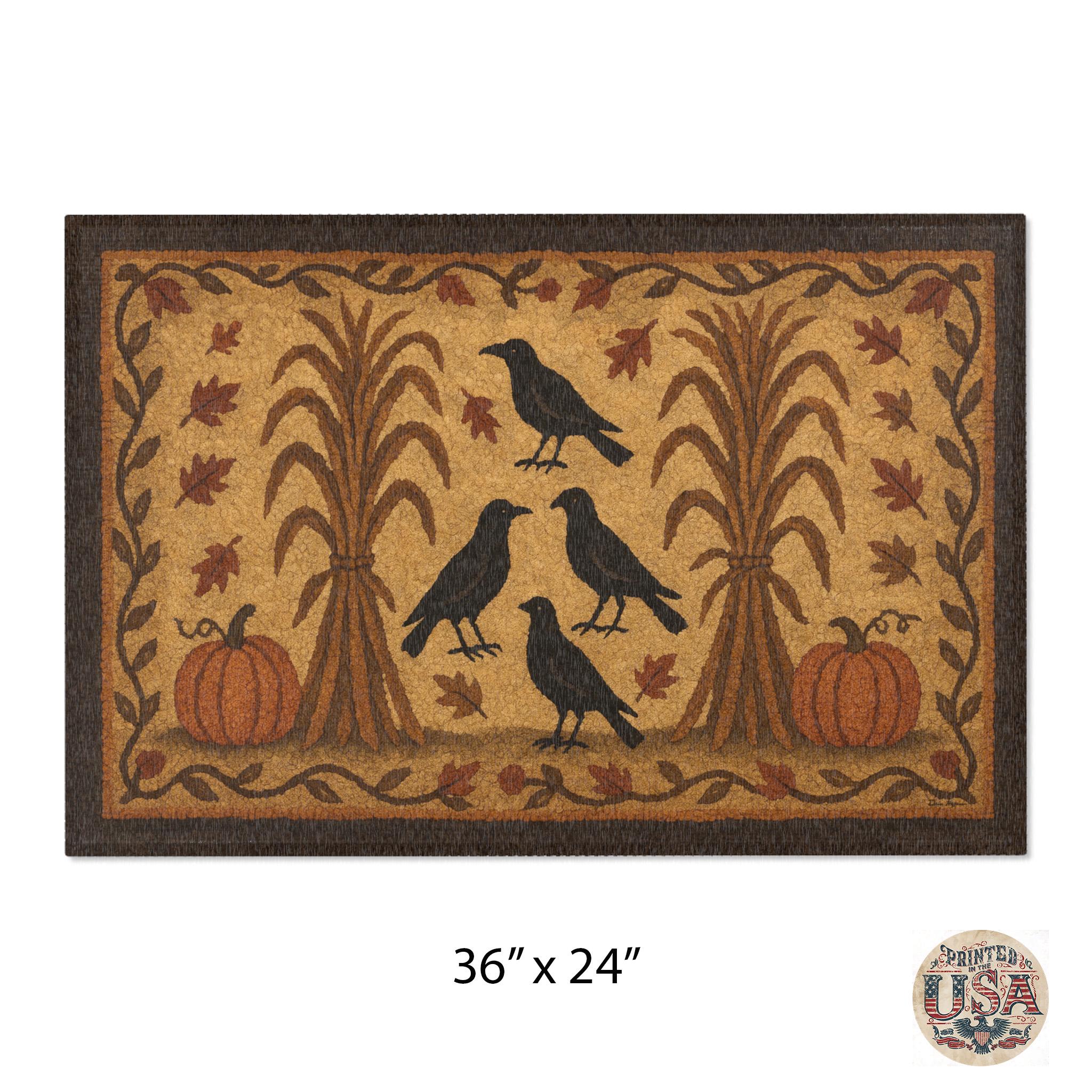 Primitive Fall Crow and Cornstalk Rug - Autumn Leaves, Country Decor ...