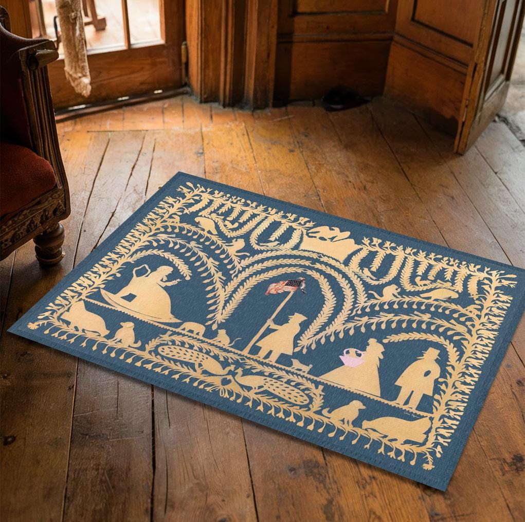German Traditional Rug Traditional German American Blue Gray Cutwork Rug - 19th Century Folk ...