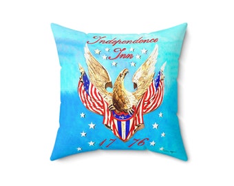Patriotic 1776 Eagle Pillow - Celebrate Independence Day with this vibrant flag-inspired 4th of July decor