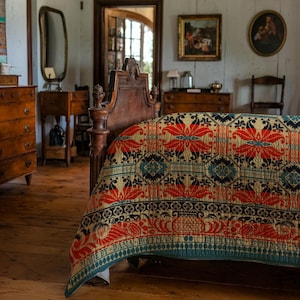 Colonial Quilted Coverlet - Primitive Textile, Early American Bedding, Folk Art Decor, Antique Furnishings, Farmhouse Homespun Bedspread