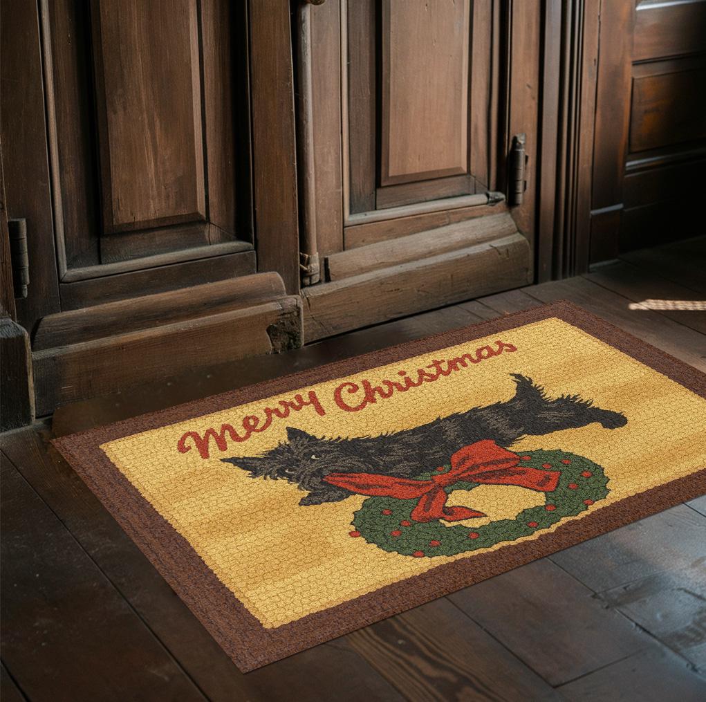 Primitive Scottie Dog & Wreath Christmas Rug - Etsy Israel
