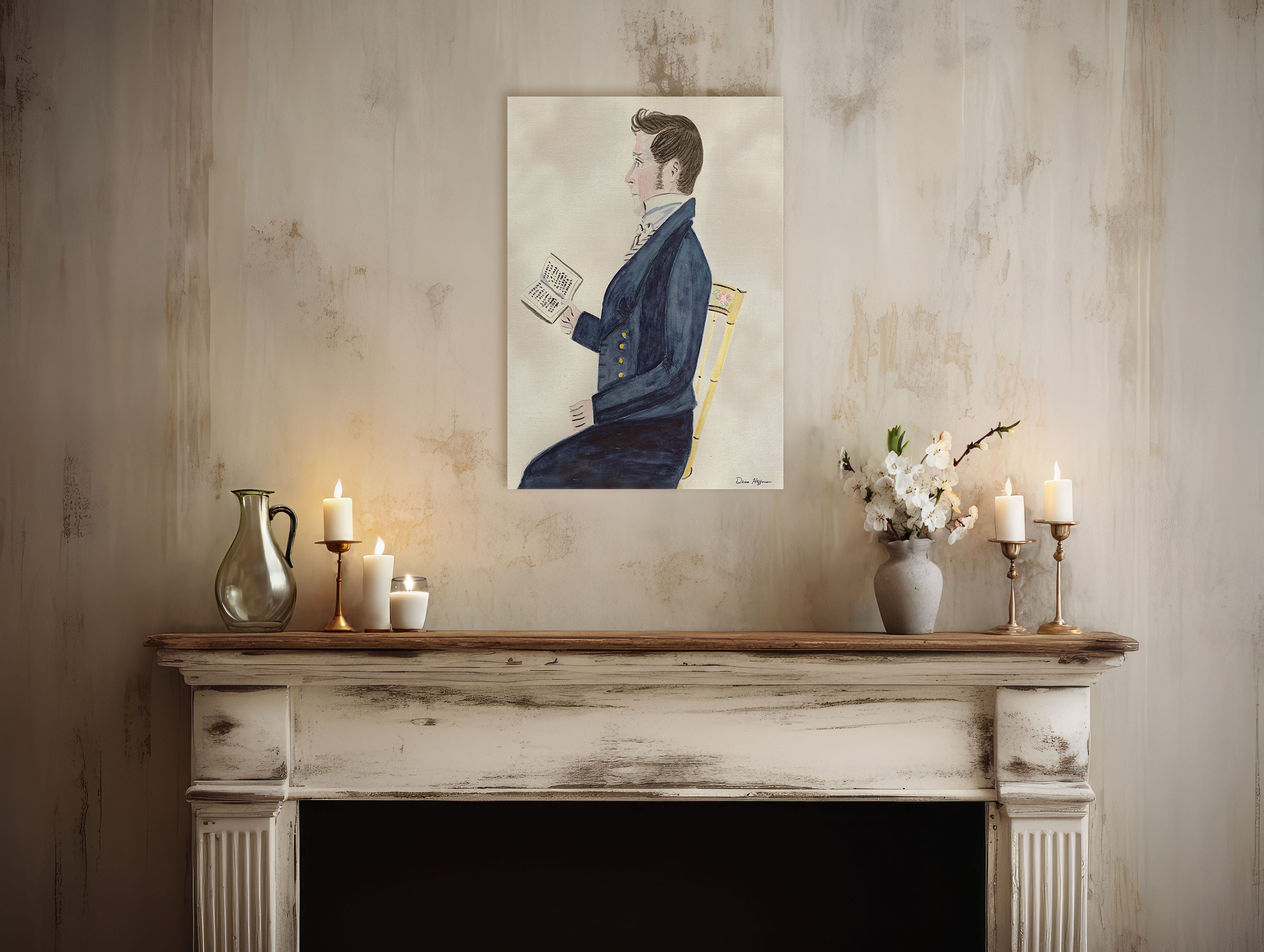 19th Century Portrait of a Man Holding a Book, Oil Art Work, Wall Art ...