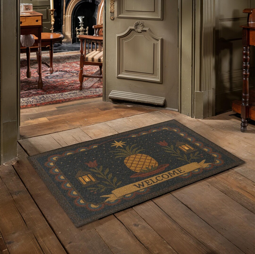 Primitive Colonial Pineapple of Hospitality Welcome Mat - Hooked-rug ...