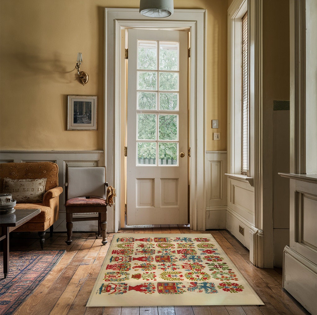 Colonial America Folk Art Floor Rug With Patriotic Baltimore Album ...