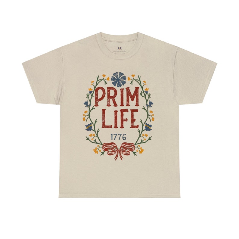 Prim Life Heavy Cotton Tee, Casual T-shirt top, Vintage-inspired, Graphic shirt, Antique clothing, Primitive apparel, Colonial design image 2
