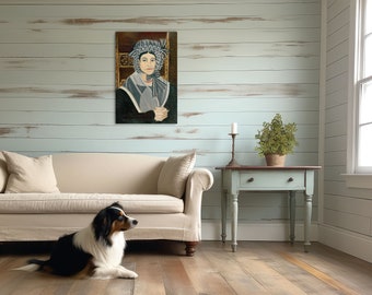 Retrato primitivo de uma mulher, pintura a óleo, arte de parede, arte folclórica, gravura antiga, decoração em tela, pintura vintage, século XVIII