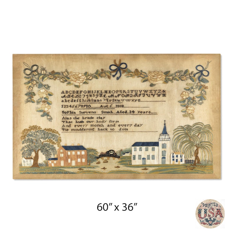 Colonial House and Church Sampler Rug - Primitive Folk Art , Home Decor ...