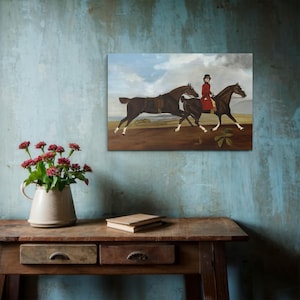 Two Saddle Horses Painting -  18th Century Reproduction, Antique English Print, Farmhouse Decor, Horse Art Decor, Home Wall Art, Equestrian