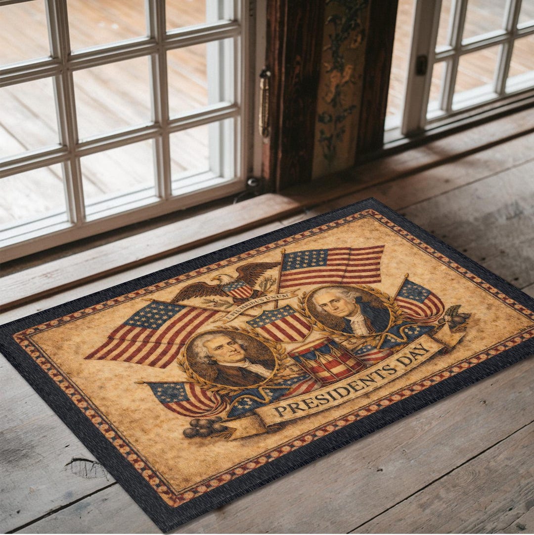 Democrat Rug Presidents Day Rug - Primitive Americana Folk Art. Patriotic Eagle ...