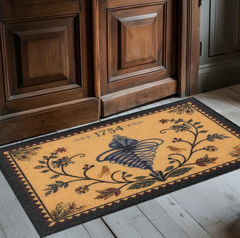 Primitive Colonial Bee Sting Rug - Rustic Folk Art for Early American ...