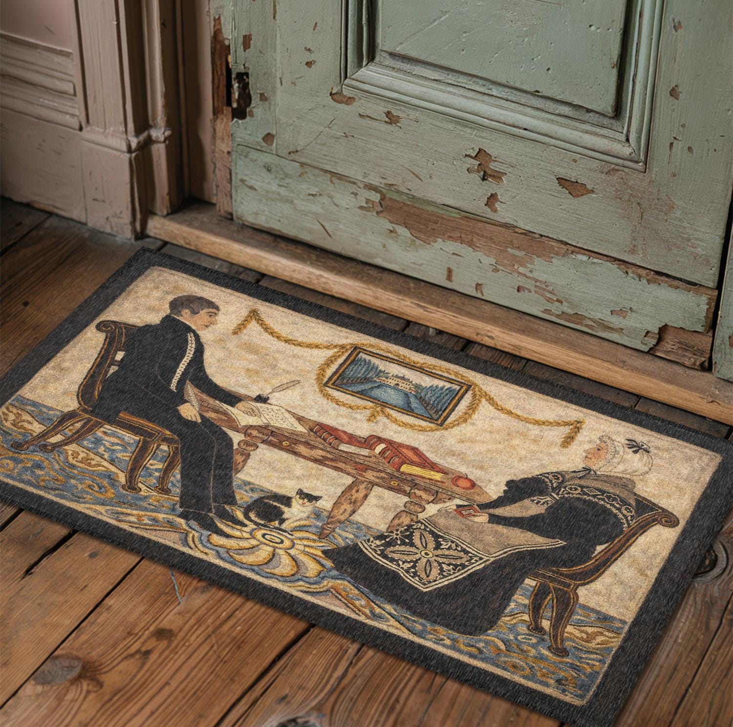 Colonial Parlor Couple Rug - Vintage Inspired Primitive Folk Art ...
