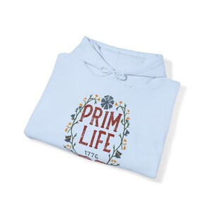 Prim Life Hooded Sweatshirt, Casual pullover top, Vintage-inspired, Graphic pullover, Antique sweater, Primitive apparel, Colonial hoodie image 4