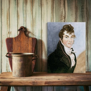 Portrait of a Gentleman, Folk Art Work, Wall Decor, Colonial Art, Primitive Print, Antique, Vintage Painting, Colonial, 19th Century, Thyme