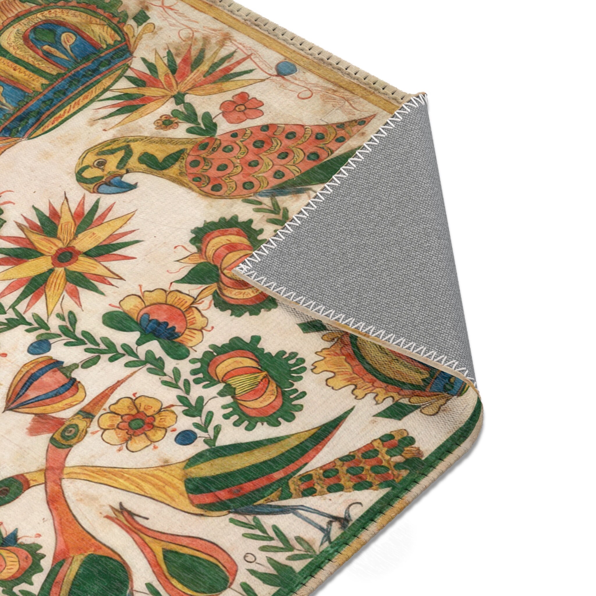 German Traditional Rug Traditional Pennsylvania German Fraktur Floor Rug - Folk Art Design ...