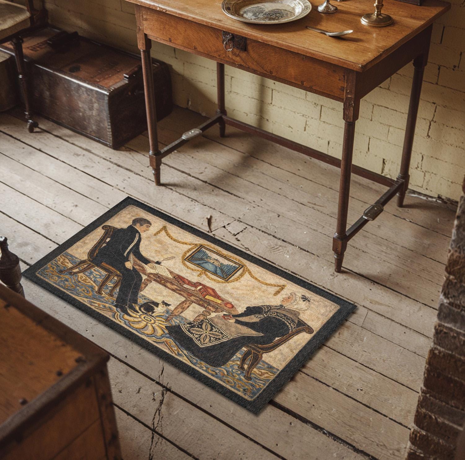 Colonial Parlor Couple Rug - Vintage Inspired Primitive Folk Art ...